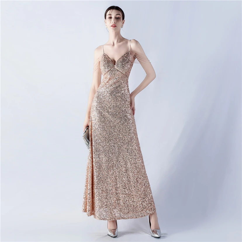 Sling A-Line Large Swing Mesh Sequin Evening Dress view 41