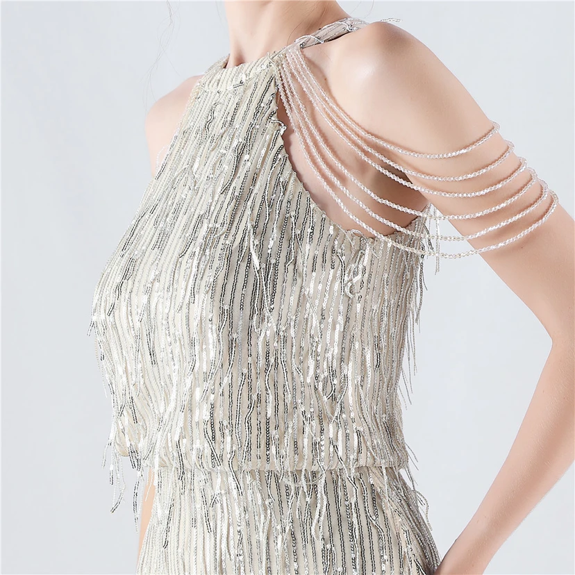 Tassel Sequined Halter Neck Beaded Sexy Hip-Wrapped Nightclub Short Dress view 18
