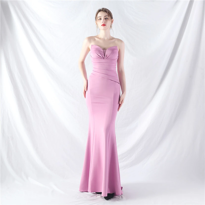 Craft Dress Sexy Off-Shoulder Wrapped Chest Satin Evening Dress view 17