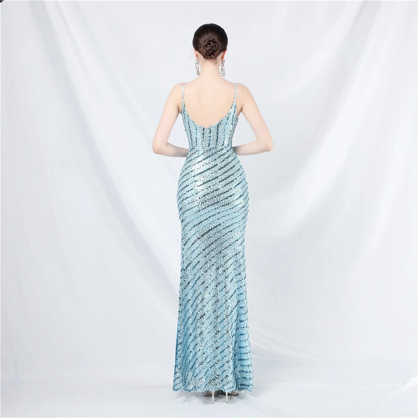 Fashionable Women'S Suspender Low-Cut Sequined Evening Dress view 26
