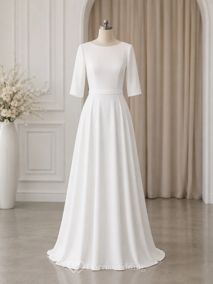 Simple Modest Half-sleeve Scoop-neck Casual Wedding Dress view 7