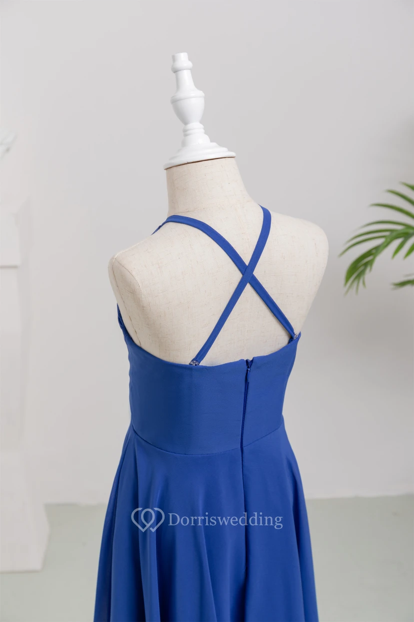 Chiffon Casual High-low Halter Royal Blue Flowergirl Dress view 10