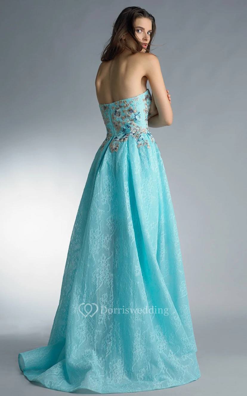 A-line High-low Strapless Sleeveless Lace Backless Dress view 2