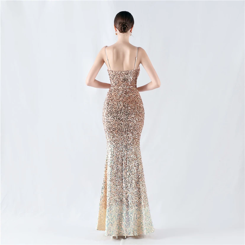 Samtiger, farbverlaufender, perlenbesetzter, sexy Strumpfhalter-Abendkleid view 20
