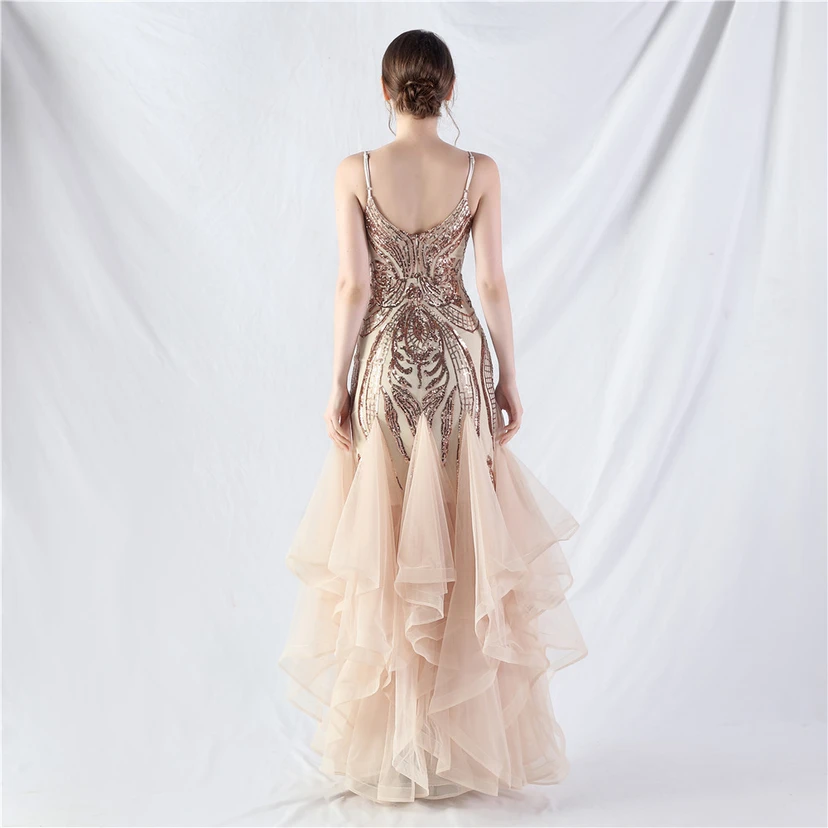 Vestido de actuación para celebración de baile caliente con cuentas de flores y posicionamiento de red rígida. view 42