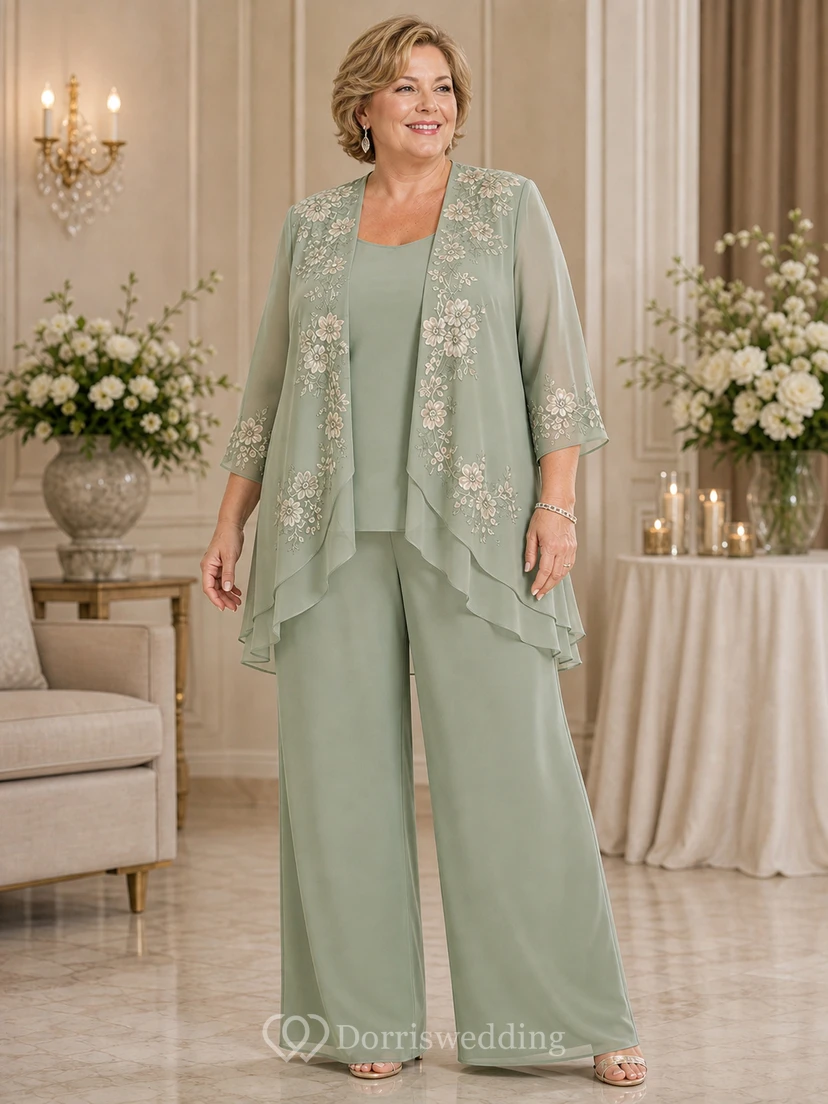 Sage Floral Embroidered Mother Pantsuit Sage Scoop Jewel Jumpsuit Ankle-length view 4