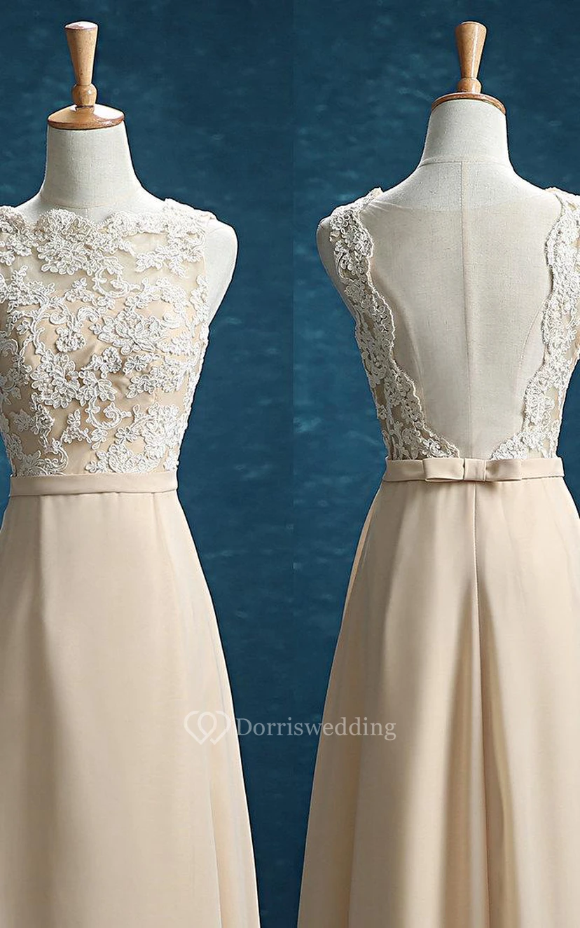 Maxi Strapped Chiffon Dress With Lace And Belt view 3