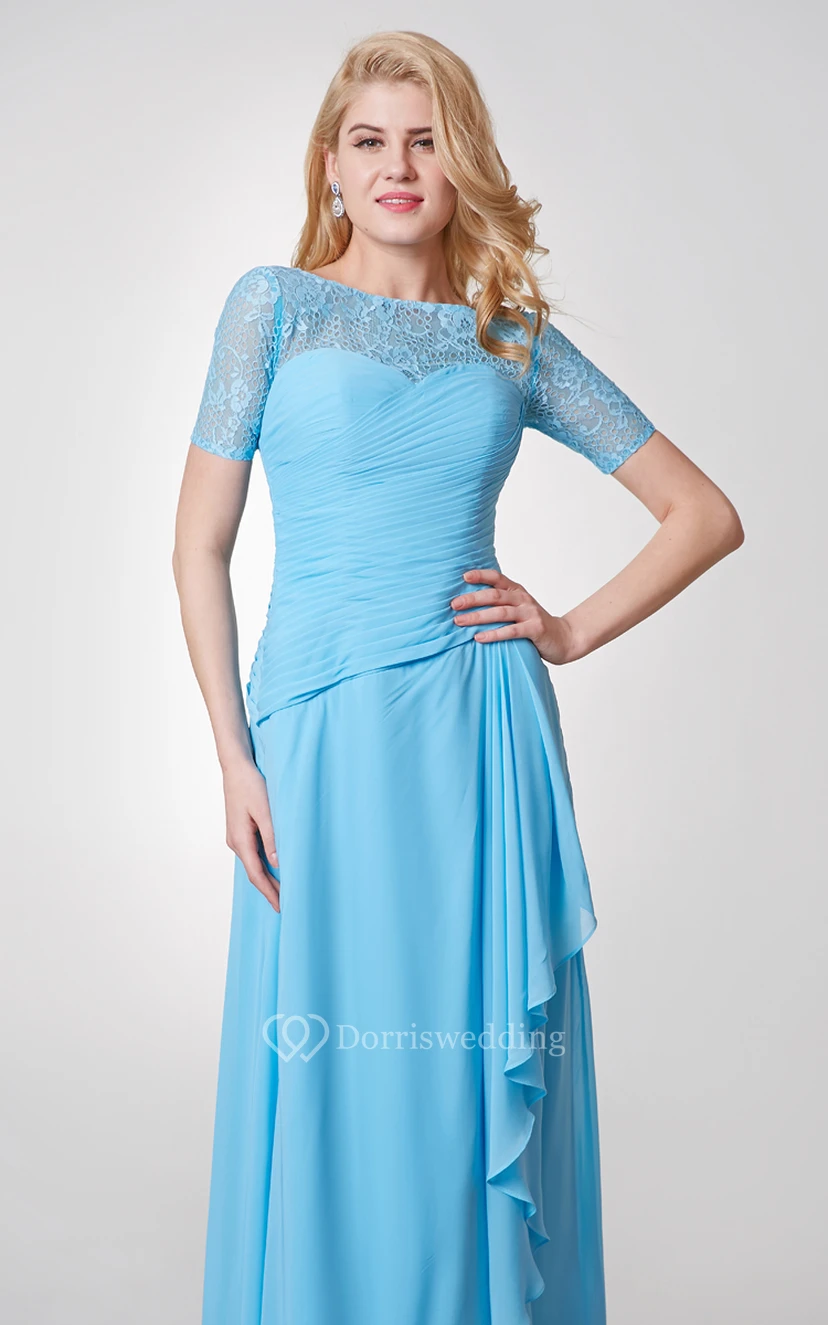 Short Sleeve Long Chiffon and Lace Dress view 5