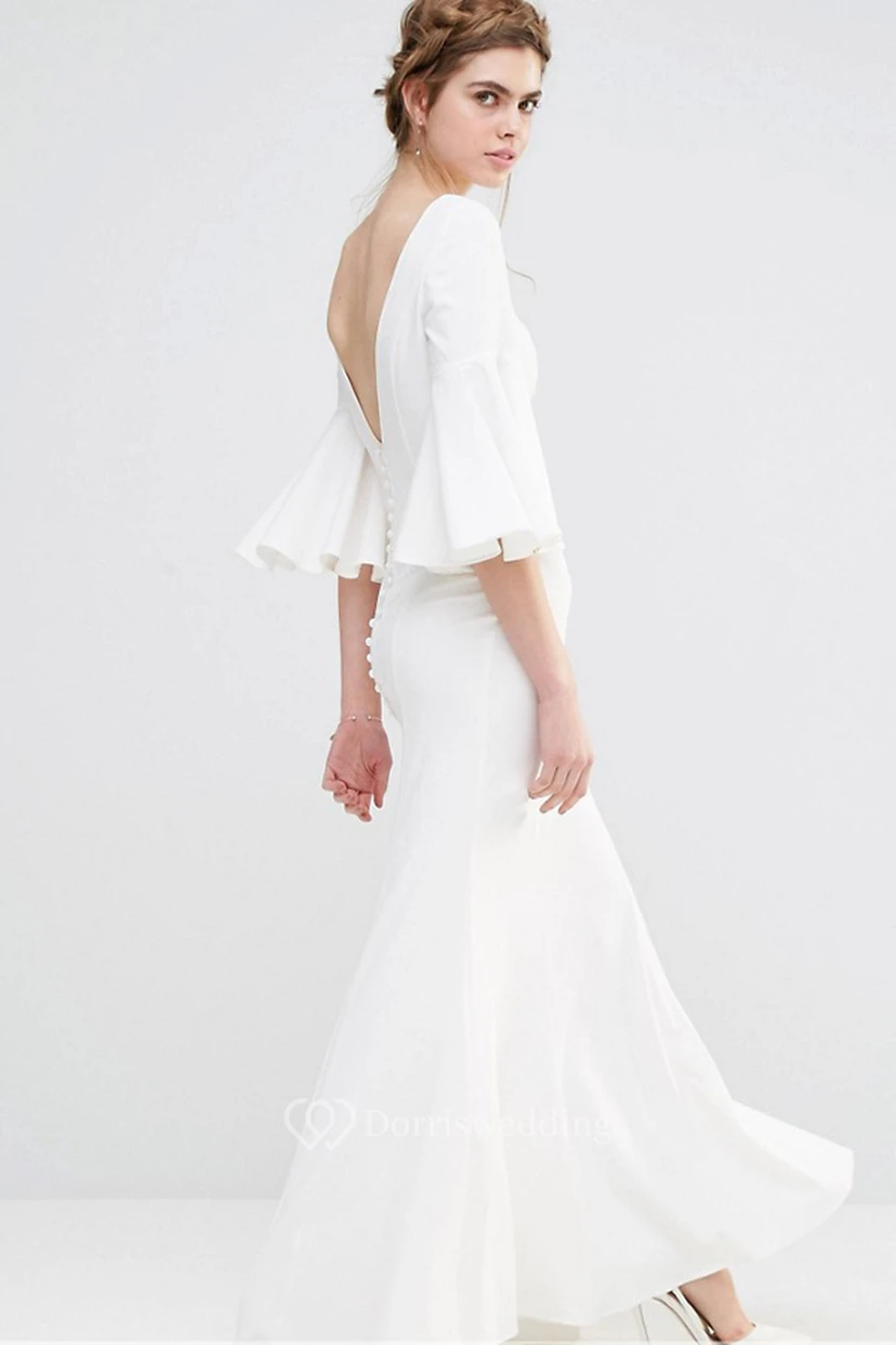 Ankle-Length Sheath Puff Sleeve Bateau Neck Chiffon Bridesmaid Dress view 3