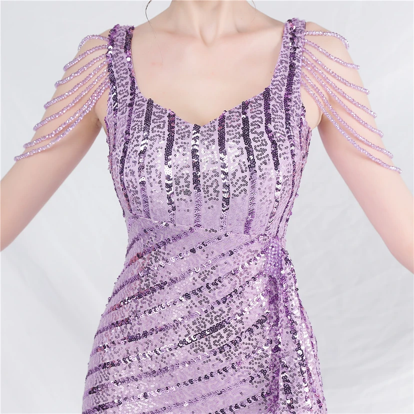 Craft Sequined Velvet Bottom Handmade Beaded Long Elegant Light Luxury Evening Dress view 28