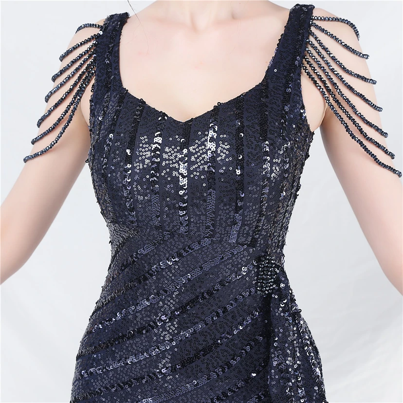 Craft Sequined Velvet Bottom Handmade Beaded Long Elegant Light Luxury Evening Dress view 67