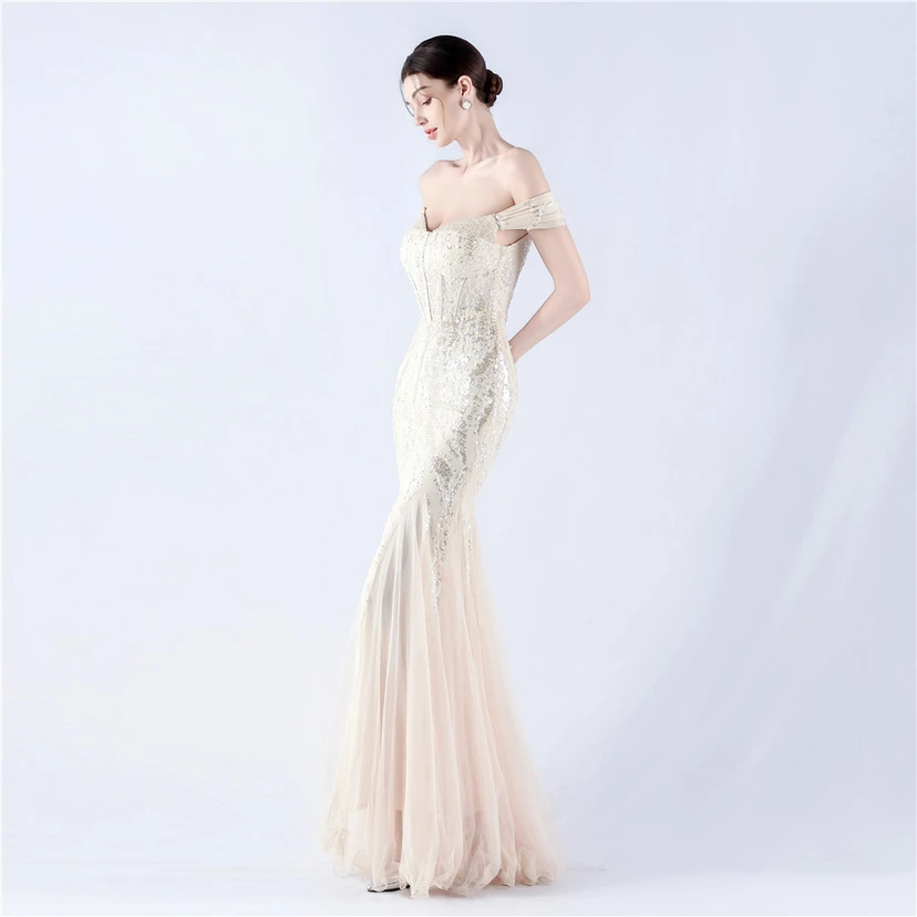 Craft Beading Mesh Sequins Evening Dress Annual Meeting Performance Host view 21