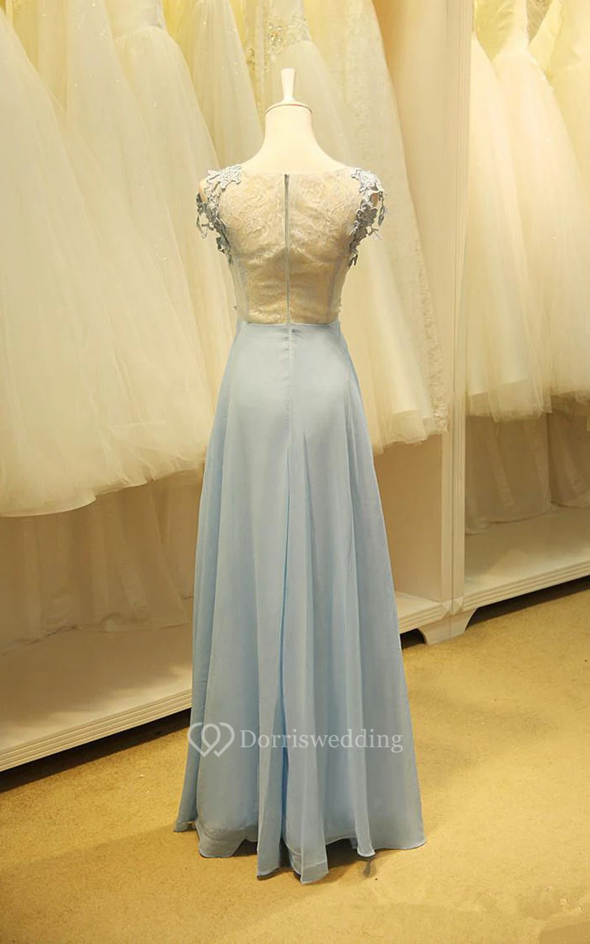 Bodenlanges Chiffonkleid mit U-Boot-Ausschnitt, Applikationen und Schlüssellochausschnitt view 2