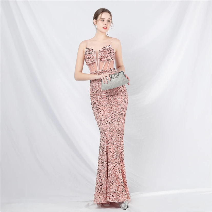Palace Style Heavy Fishbone Waist Mesh Sequined High-End Evening Dress view 21