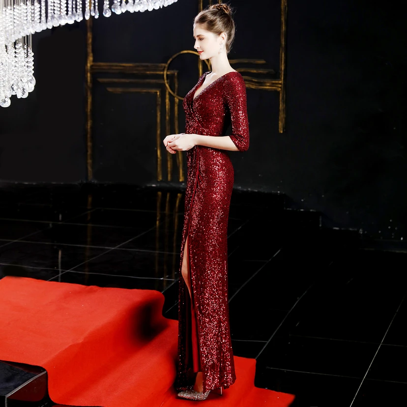 Elegantes, langes Paillettenkleid im Meerjungfrauenstil mit langen Ärmeln – ein echter Hingucker! view 31