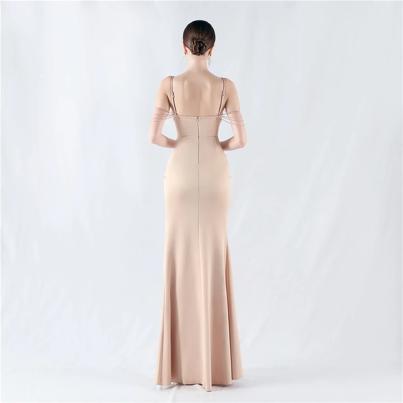 Hot Diamond Beaded High-Slit Satin Sexy Sling Evening Dress view 26