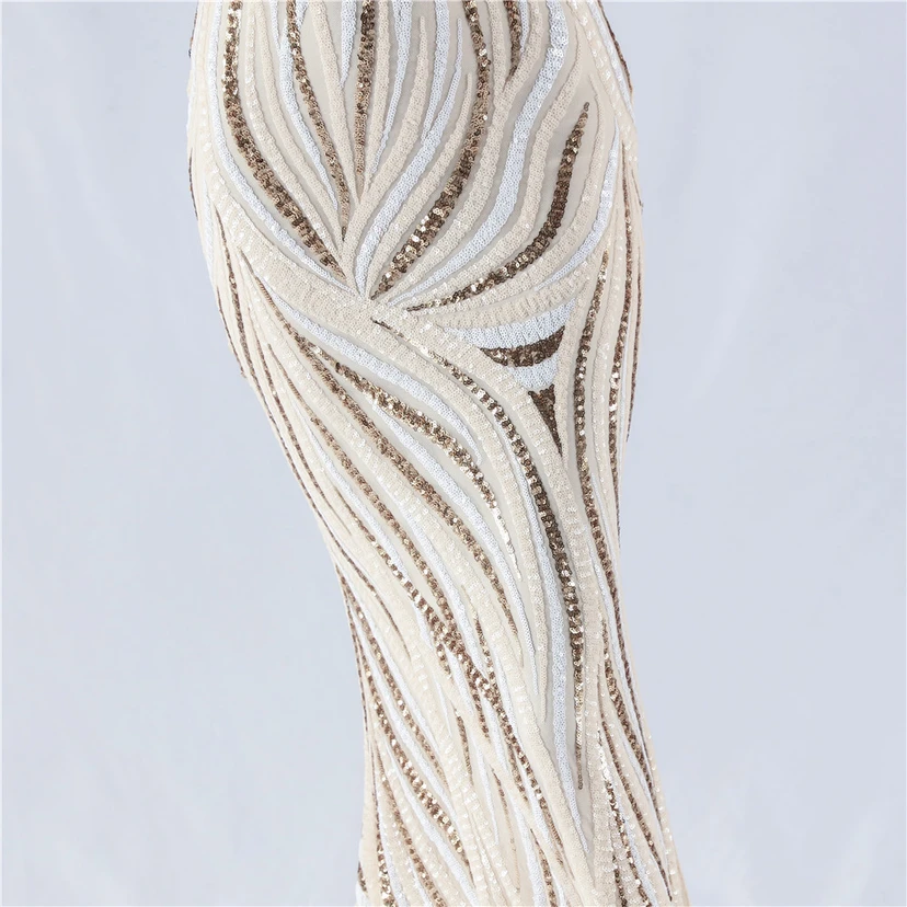 Sequined Striped Color Matching Slim Dinner Host Suspender Long Dress For Women view 27