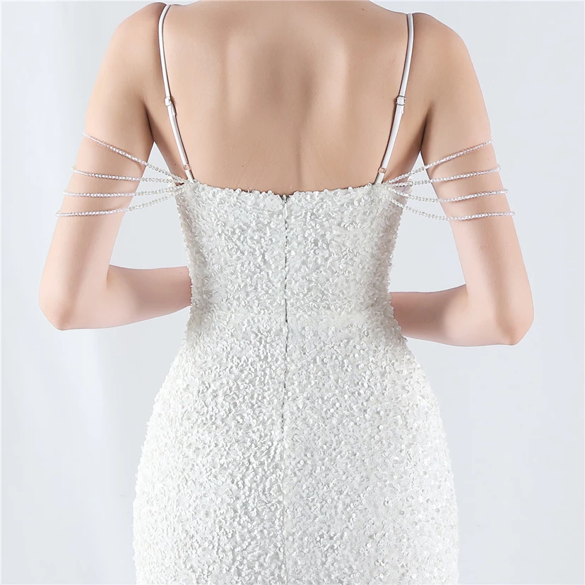 Velvet-Bottom Gradient Sequined Sexy Beaded Suspender Evening Dress view 7