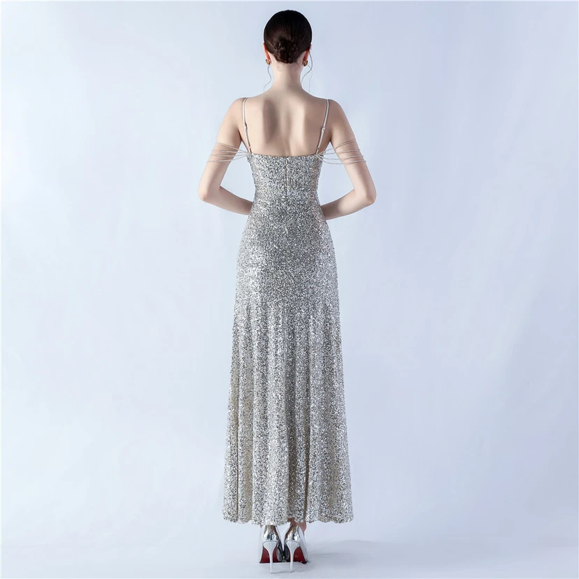 Sling A-Line Large Swing Mesh Sequin Evening Dress view 56