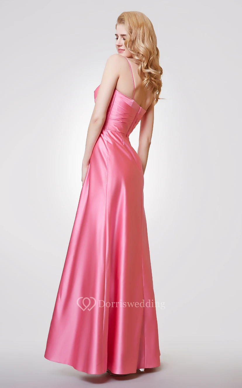 Sweetheart A-line Long Satin Dress With Ruching view 2