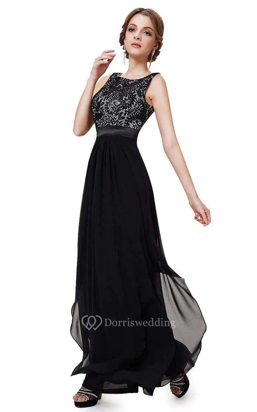 Robe sans manches en mousseline avec corsage en dentelle view 3