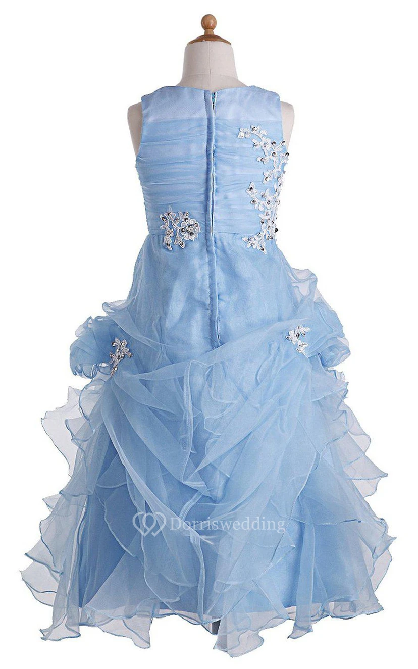 Sleeveless A-line Appliqued Dress With Ruffles view 3