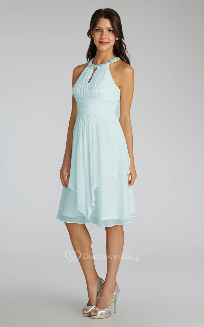 Short Chiffon Dress With Beaded Jewel Neck view 12