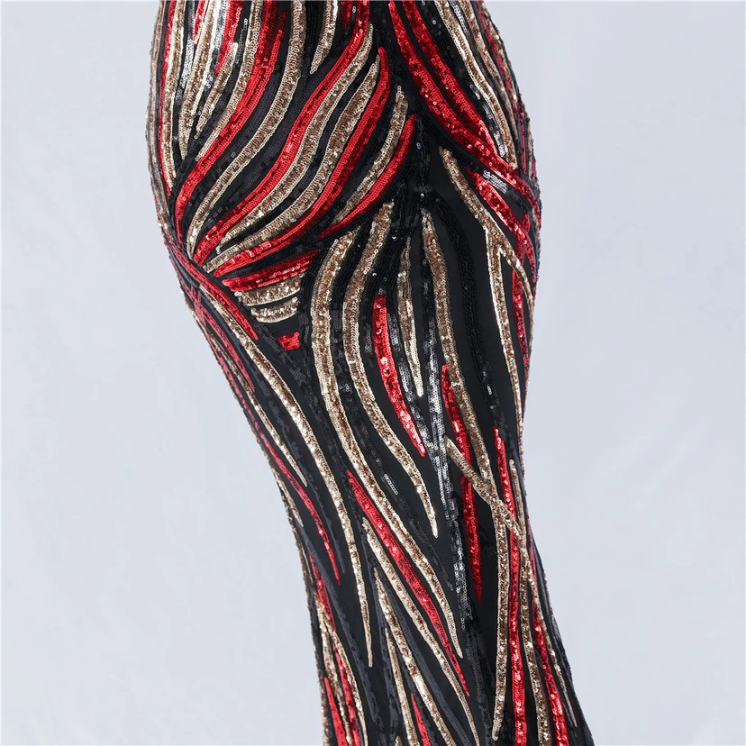 Sequined Striped Color Matching Slim Dinner Host Suspender Long Dress For Women view 18