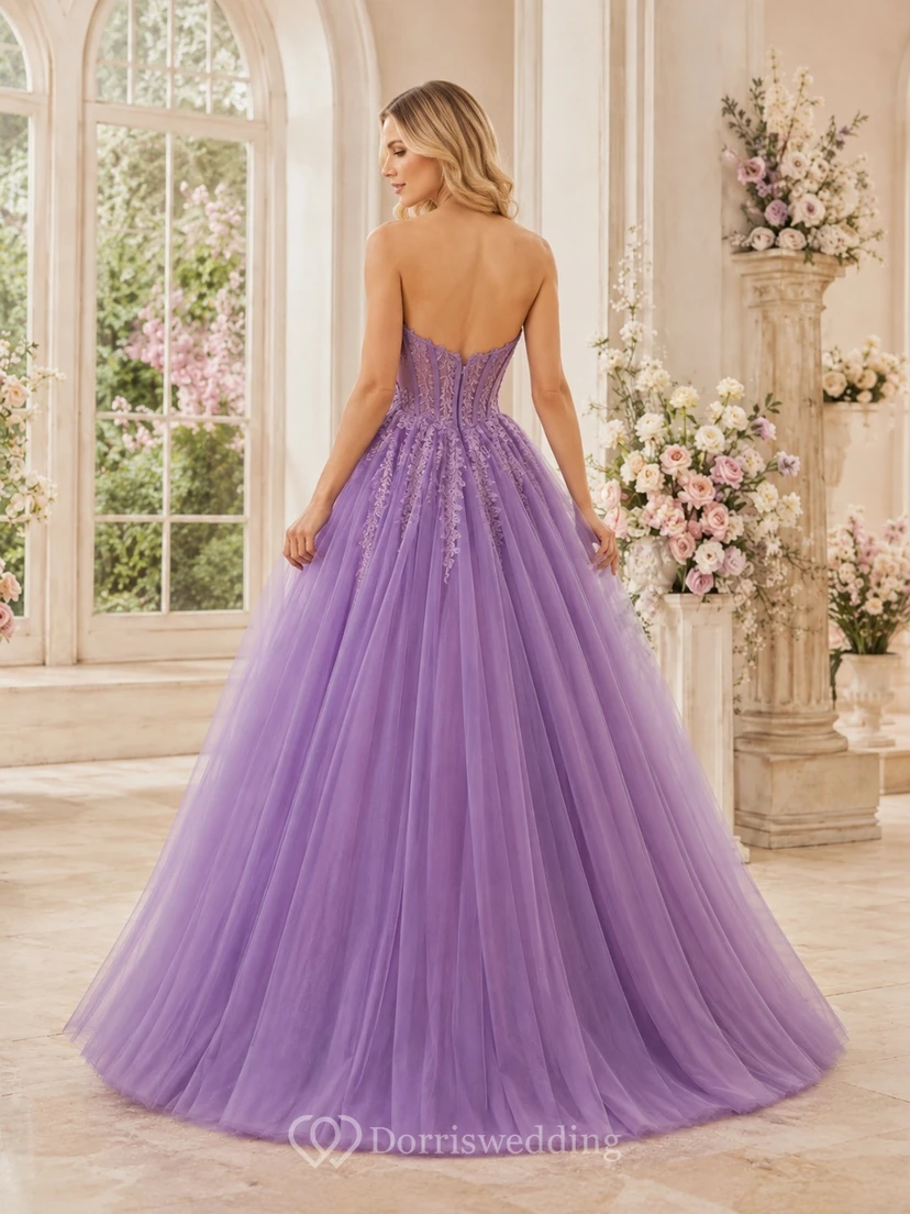 Lavender Tulle Strapless Sweetheart Ball Gown Floor Length Quinceanera Dress view 2