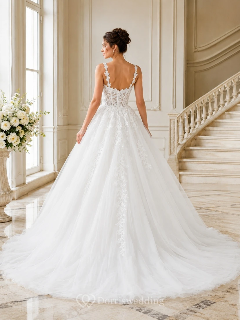 Vestido de novia de gala sin mangas con tirantes y escote corazón de encaje view 2