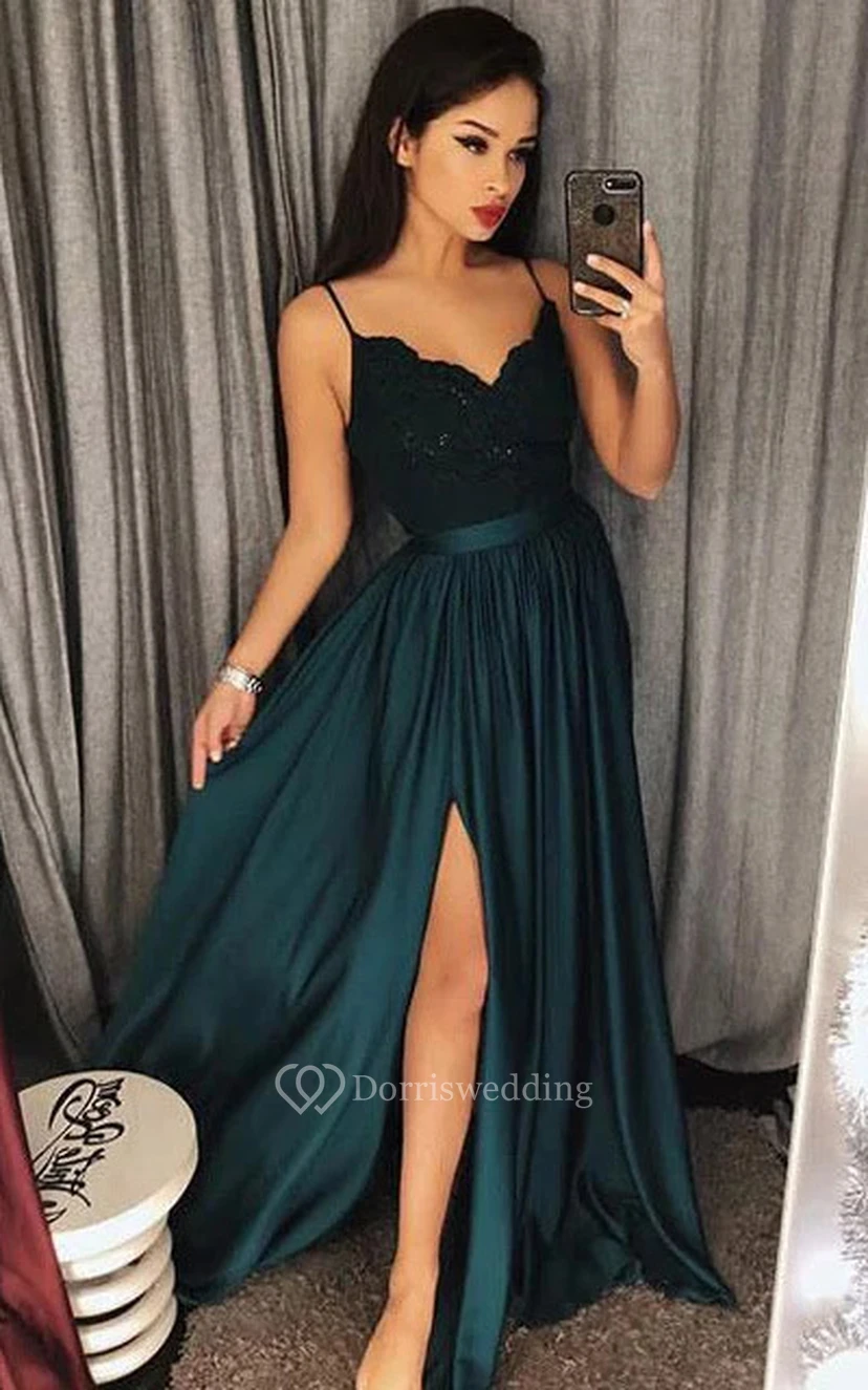 Sexy Spaghetti-Top mit Schlitz vorne, Empire-Applikationen, Partykleid view 2