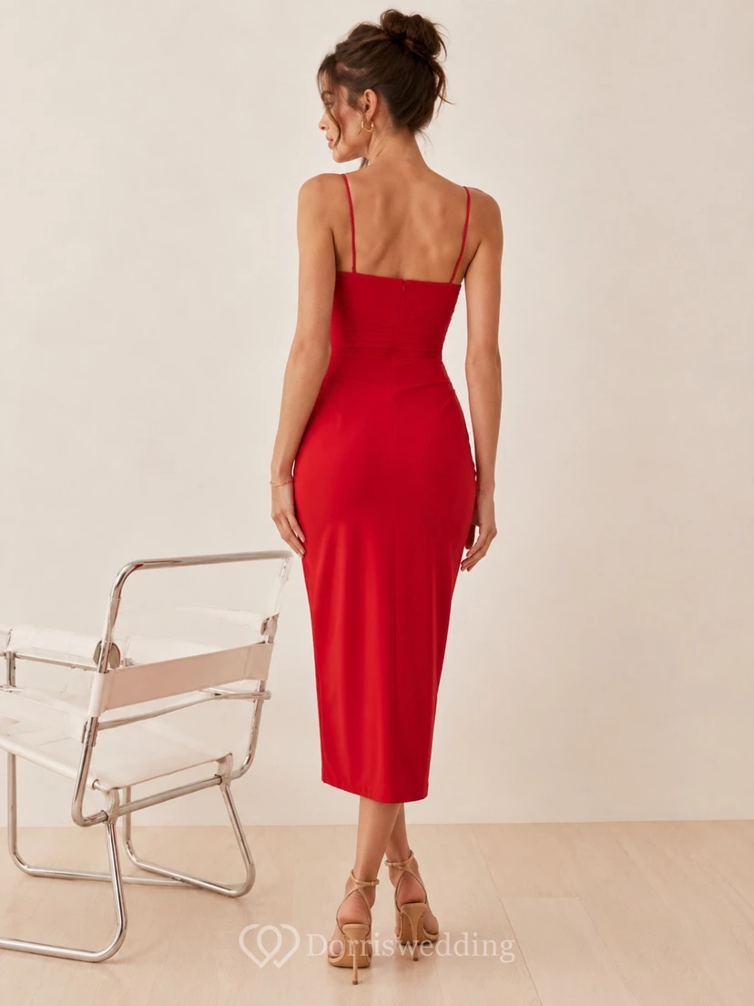 Sexy, gerafftes, rotes, elegantes Abendkleid view 2