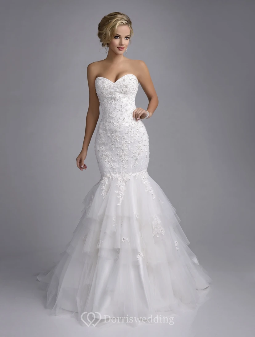 Mermaid Lace And Tulle Sweetheart Wedding Dress With Layered Skirt