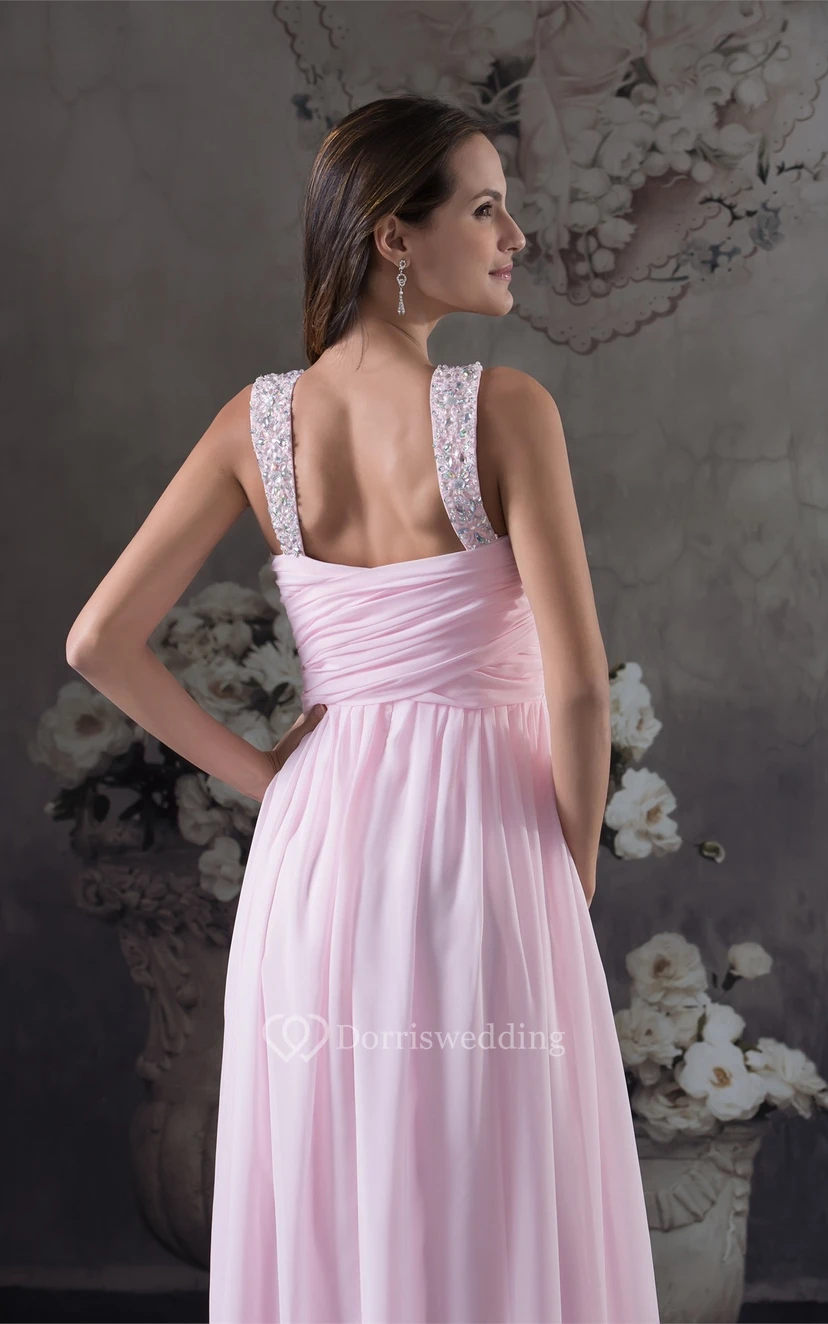 Pastel Chiffon Long Criss-Cross Beading and Dress With Pleats view 6