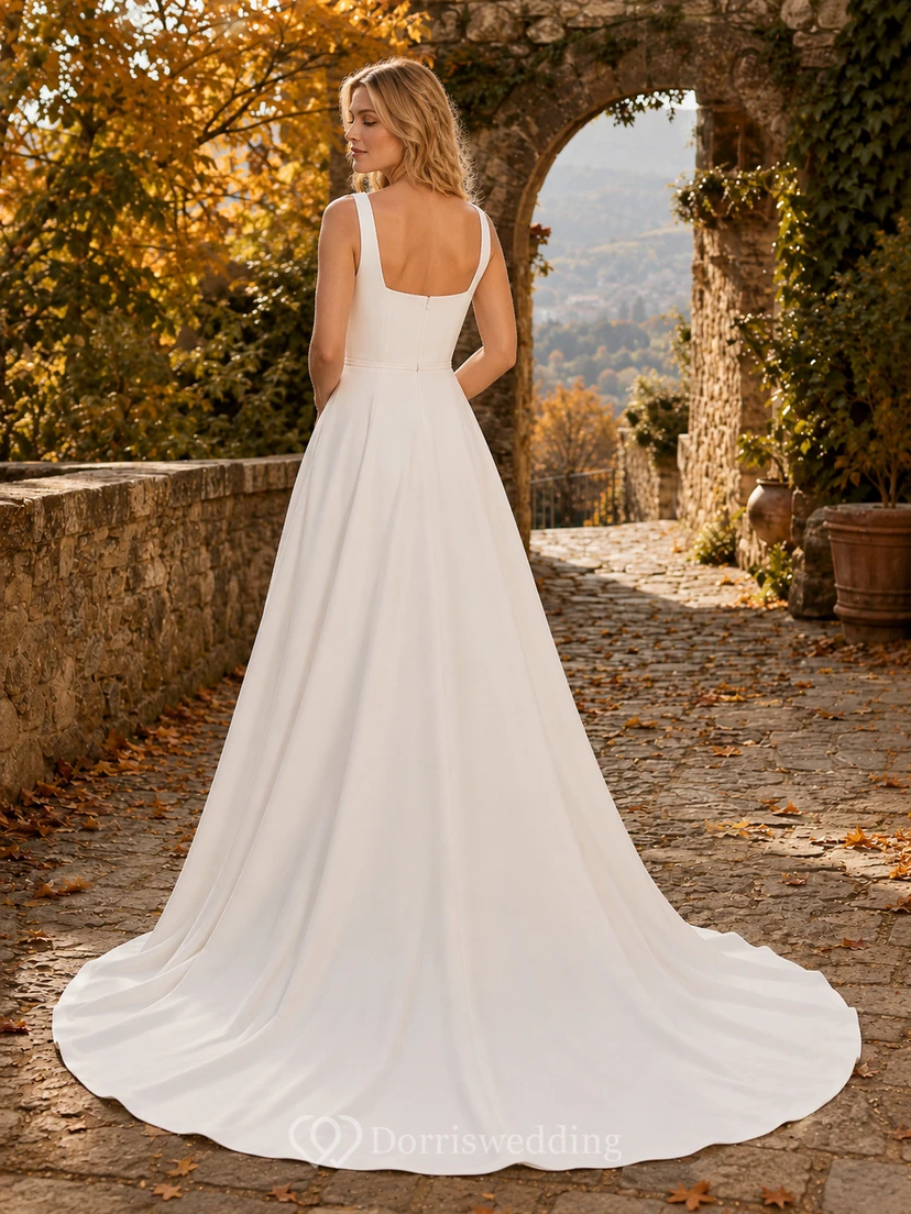 Autumn Countryside Square Neck Straps A-Line Wedding Dress view 2
