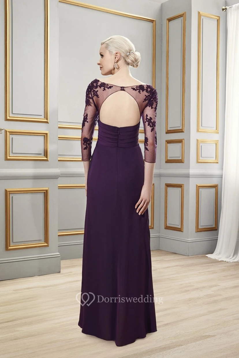 Appliqued Bateau Neck 3-4 Sleeve Chiffon Formal Dress view 2
