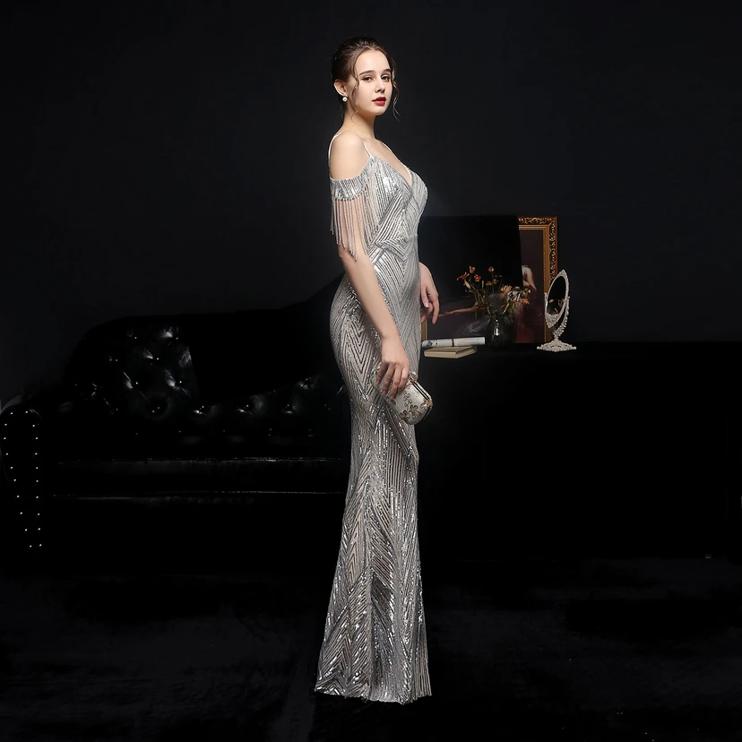 Sequined Fishtail Long Dress Performance Internet Celebrity Event Banquet Car Model Etiquette Evening Dress view 40