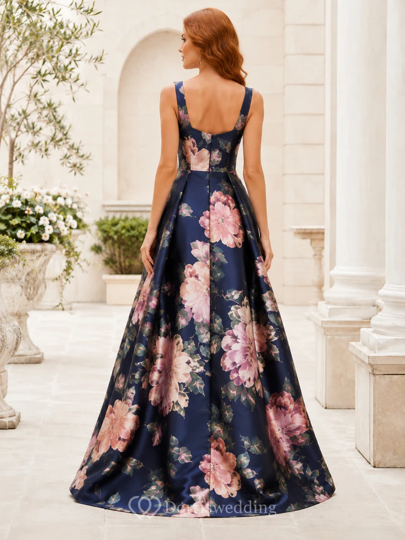 Navy Floral High Low Overskirt Garden Occasion Dress view 2