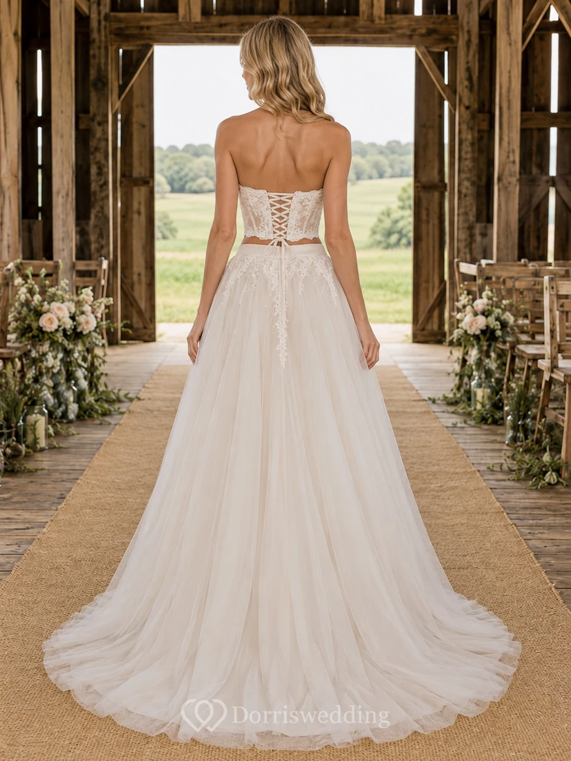 Two Piece Lace Up Corset Barn A Line Gown view 2
