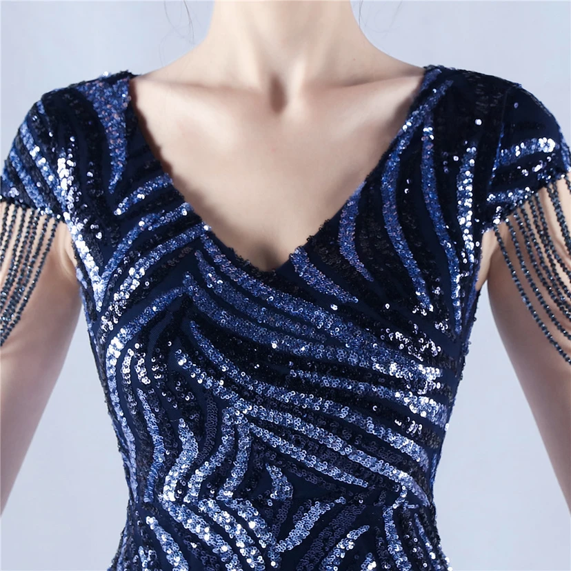 A-Line Big Swing Dress Skirt Encrypted Sequined Craft Beaded Evening Dress view 44