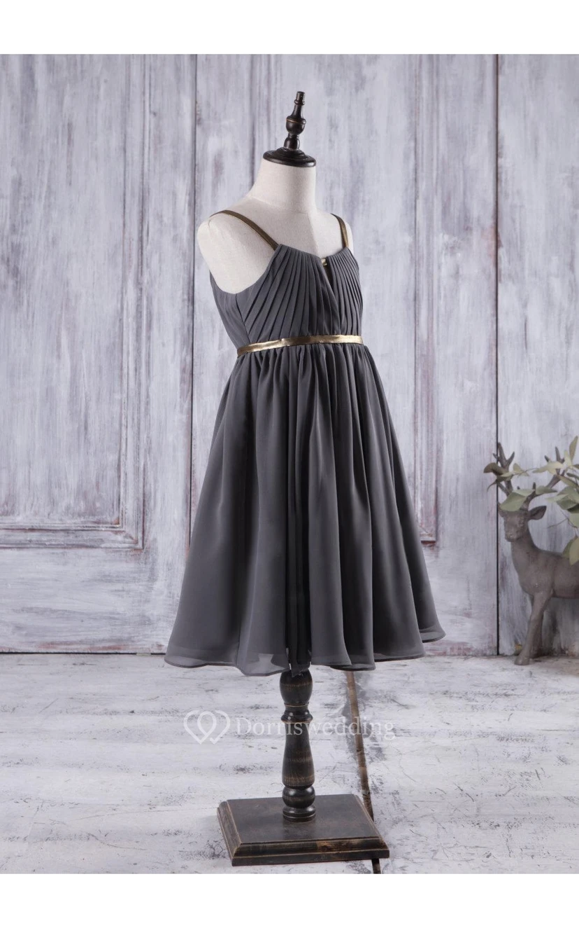 Spaghetti Straps Pleated Chiffon Long Dress With V Back and Keyhole view 2
