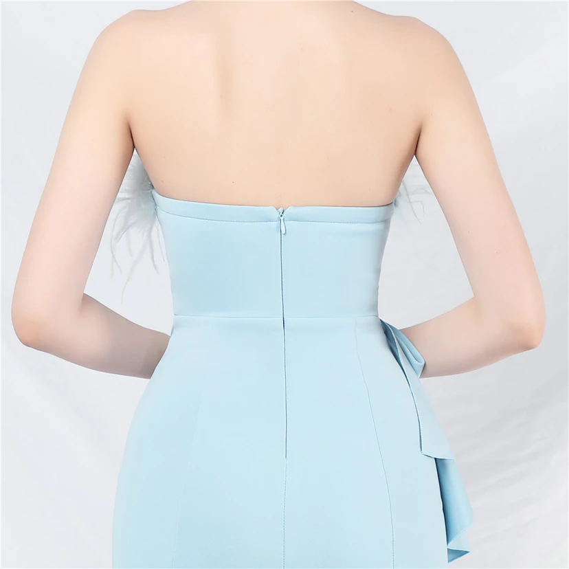 Crafted Custom-Made Ostrich Hair Off-Shoulder Tube Top Dinner Celebration Wedding Dress view 25