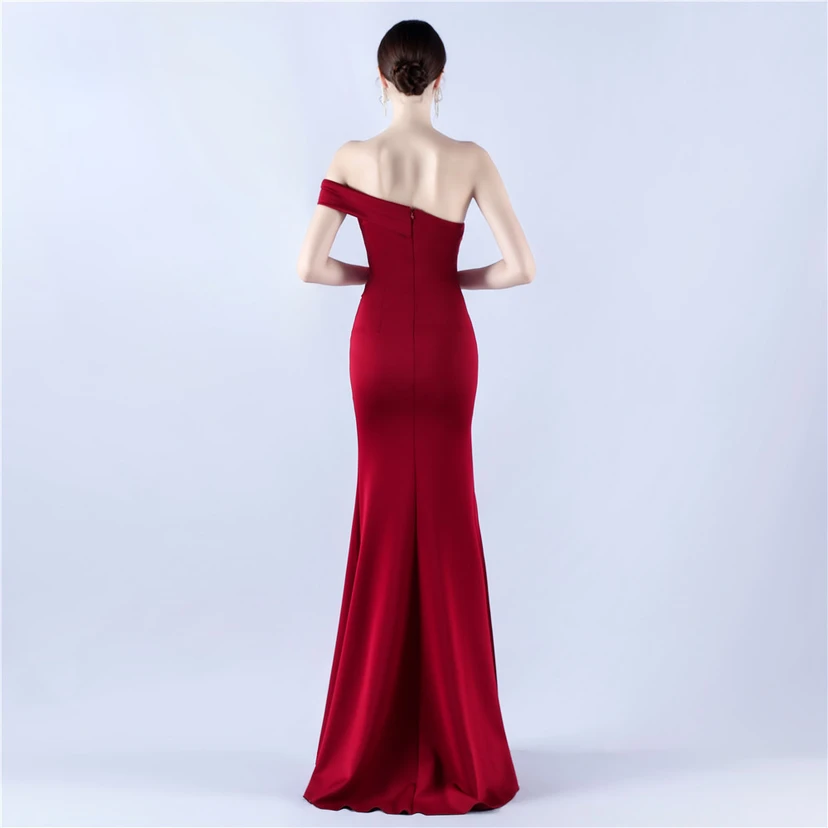 Satin-Abendkleid mit einer Schulter für festliche Anlässe und Bankette view 11