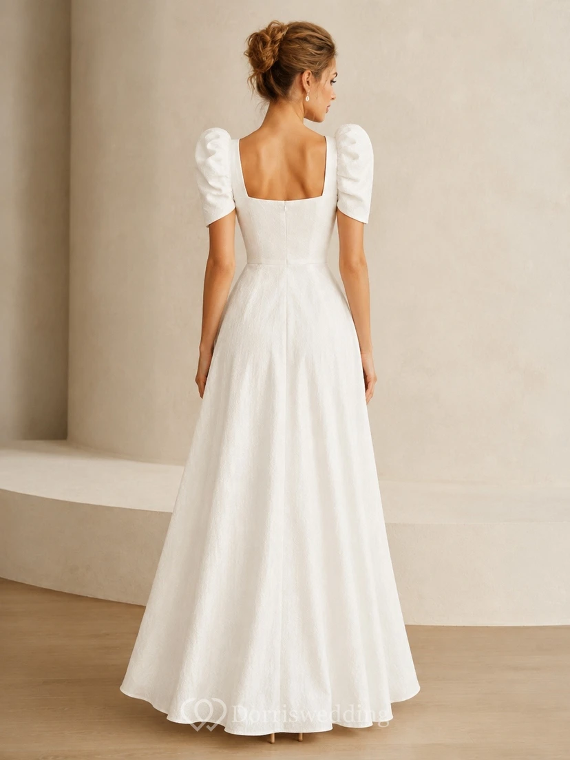 Bridal Romantic Square Satin Short-Sleeve A-Line Floor-Length Wedding Dress view 2