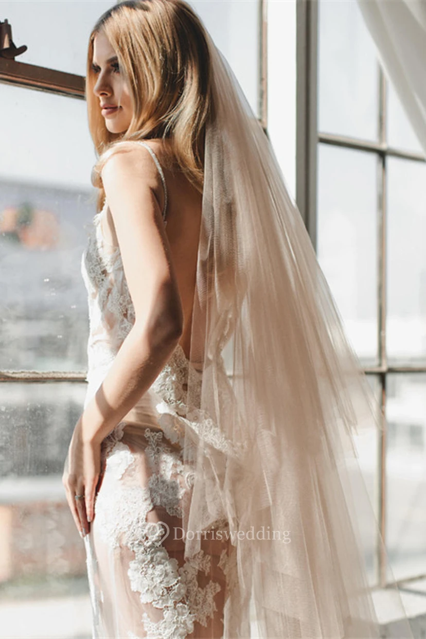 Champagne Simple Tulle Wedding Veil view 2