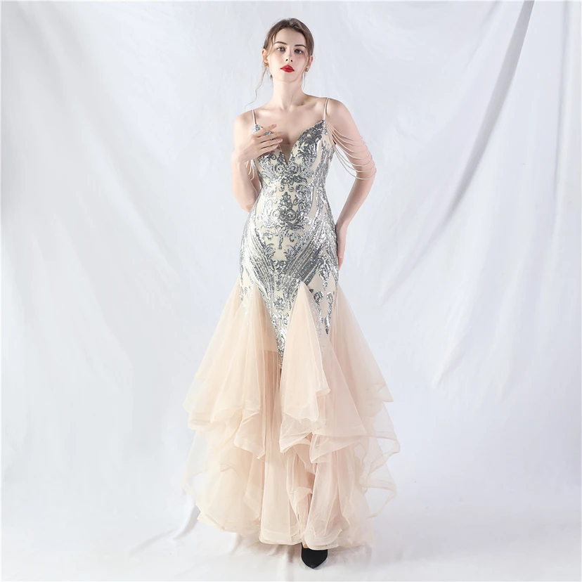 Handgefertigte Perlen, festes Netz, Positionierungsblumenperlen, Spleißnetz, heißes Tanz-Feier-Performance-Kleid view 52