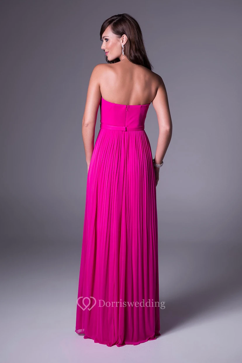 A-Line Long Pleated Sleeveless Strapless Chiffon Bridesmaid Dress view 2