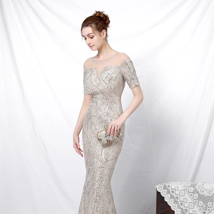 Elegantes, langärmeliges Paillettenkleid im Meerjungfrauenstil mit Meerjungfrauenschnitt – ein echter Hingucker! view 40