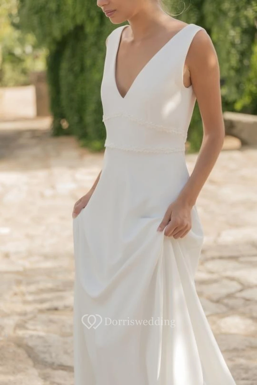 Simple Chiffon Jewel-neck Sheer Sheath Boho Wedding Dress with Cape view 4
