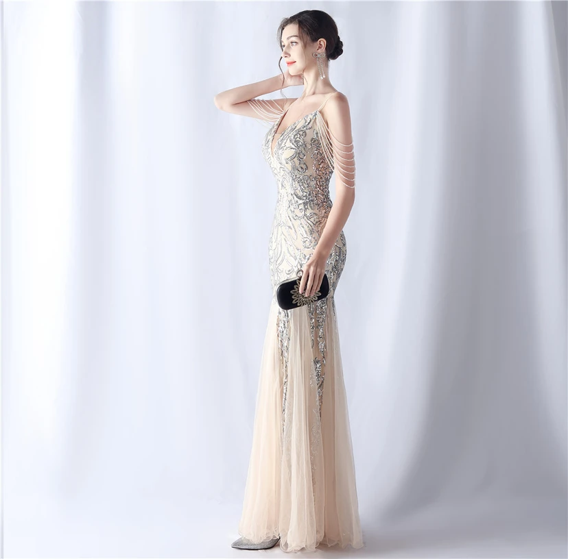 Robe de soirée haut de gamme en maille perlée et ornée de perles, modèle 3034. view 50